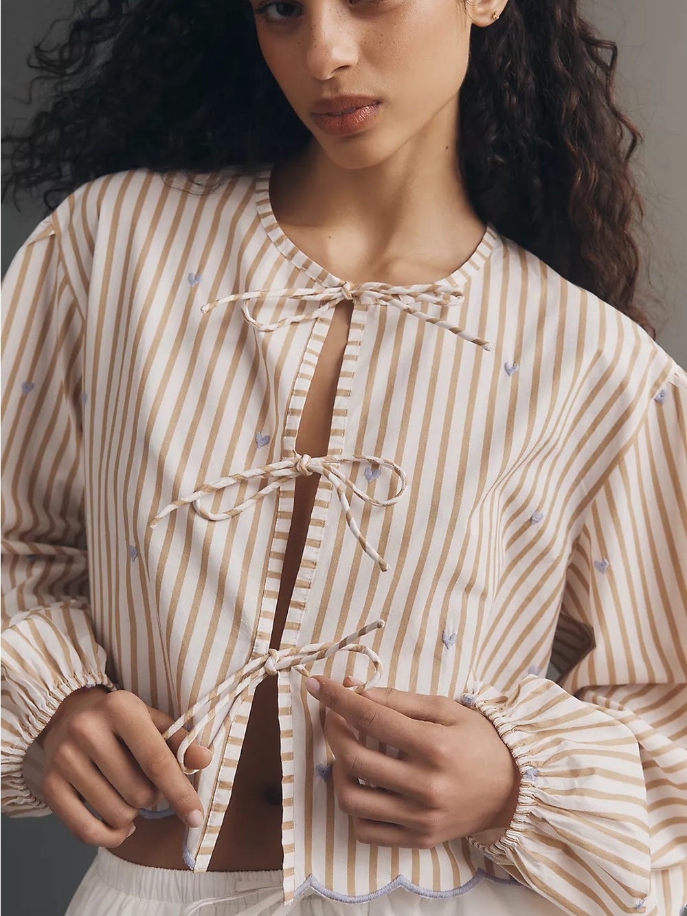 Maeve Tie-Front Puff-Sleeve Shirt